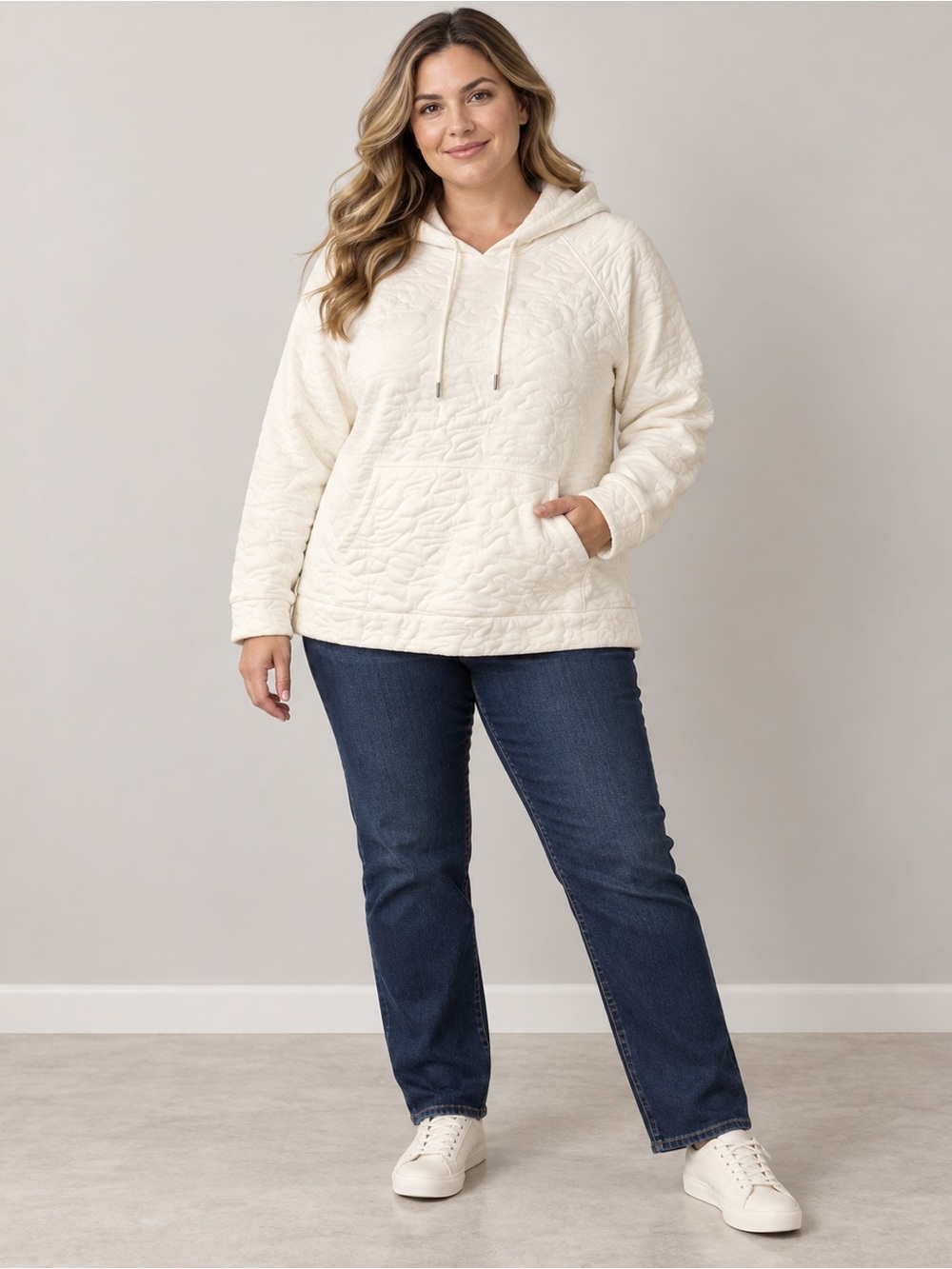 Nine West Ivory Quilted Textured Pullover Hoodie Women’s XL